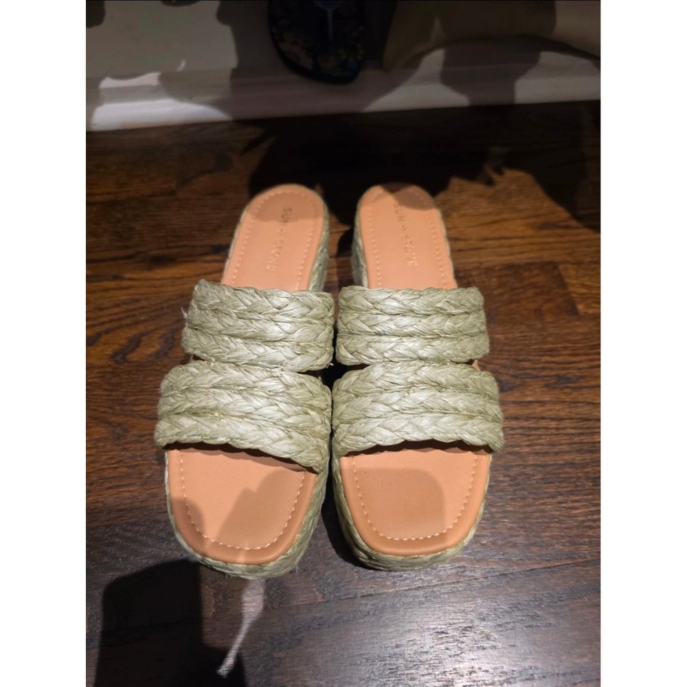 Sun + Stone Olinkaa Sage Green Braided Espadrille Platform Slide Sandals 9.5
